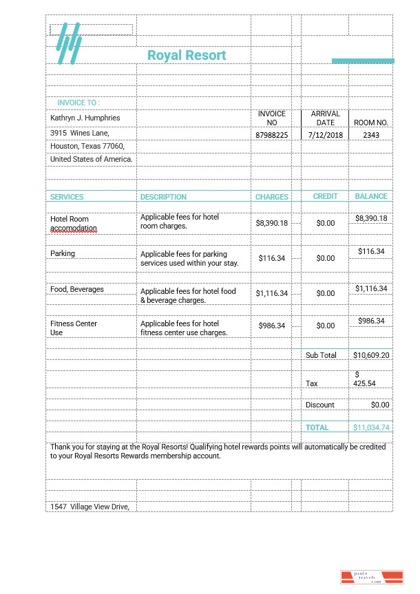 Royal Resort Invoice Template PSD template